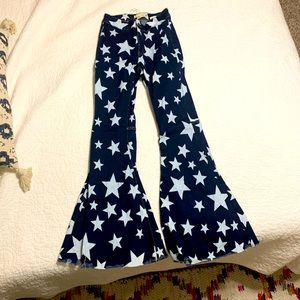 Turquoise Haven XS big flare star print jeans